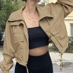 Solid Color Women's Short Jacket Zipper Trench Coat