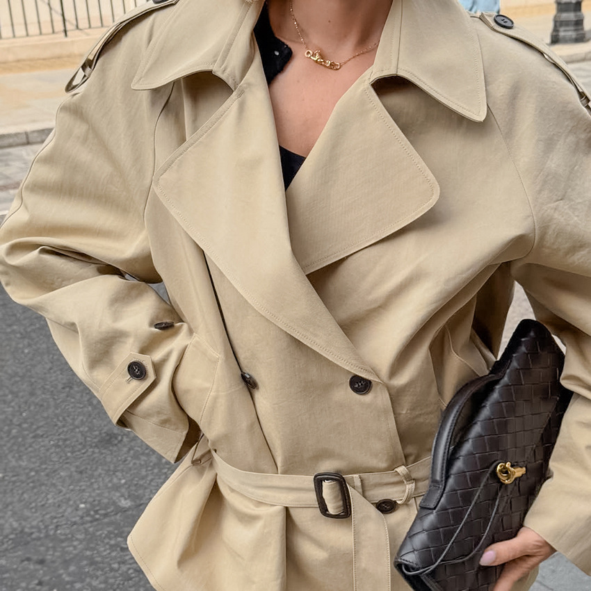 Women's Long-sleeved Lapel Lace-up Waist-controlled Mid-length Trench Coat - Image 4