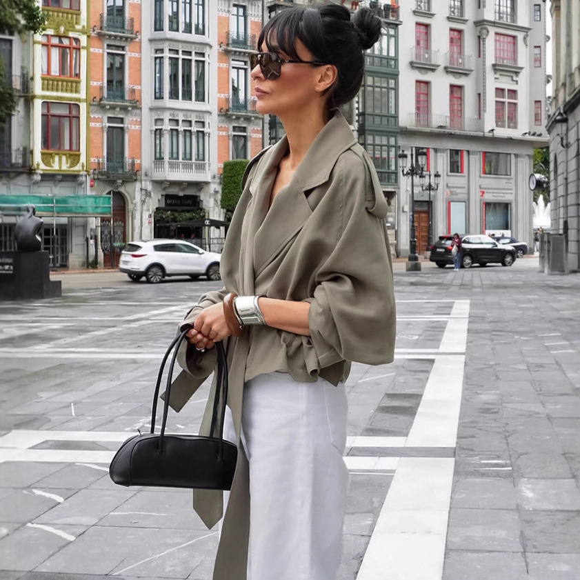 Women's Large Lapel Lace-up Trench Coat Fashionable Jacket - Image 3