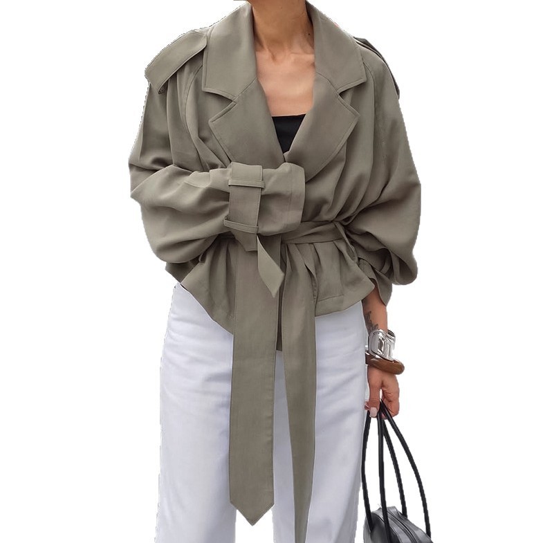 Women's Large Lapel Lace-up Trench Coat Fashionable Jacket - Image 5