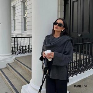 Women's Asymmetric Scarf Short Knitted Overcoat Jacket