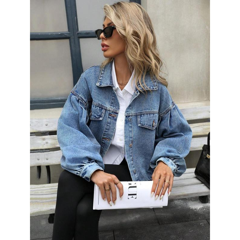 Women's Embossed Denim Jacket Fashion Casual Long Sleeve - Image 2