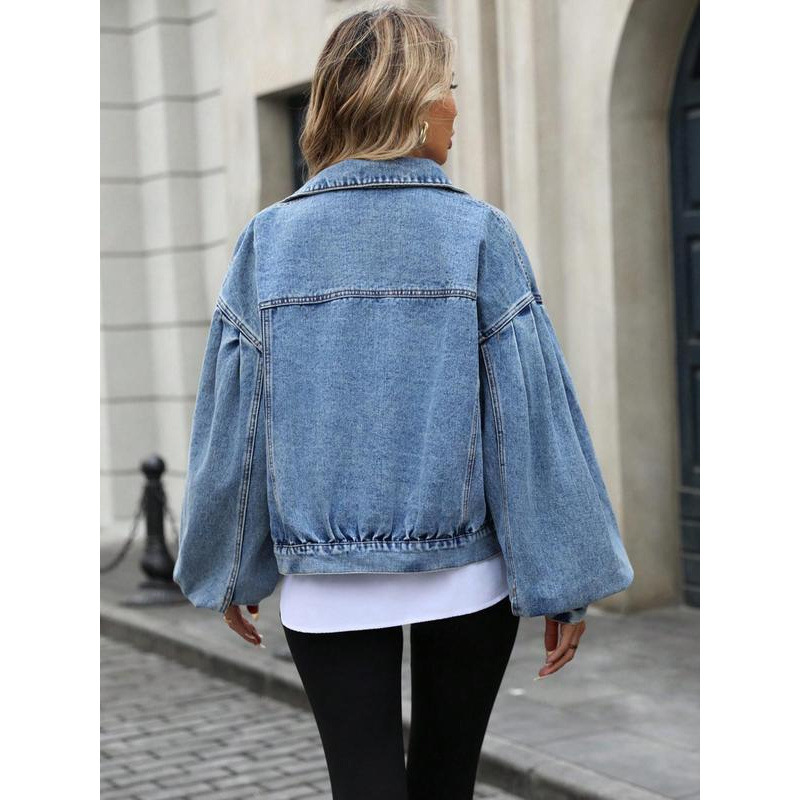 Women's Embossed Denim Jacket Fashion Casual Long Sleeve - Image 3