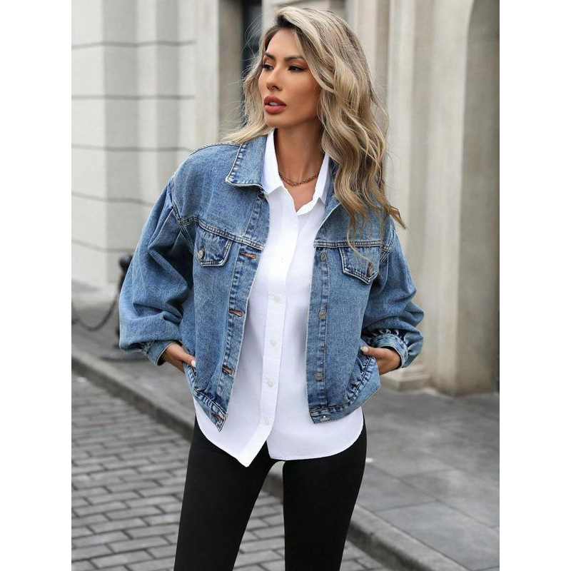 Women's Embossed Denim Jacket Fashion Casual Long Sleeve - Image 4