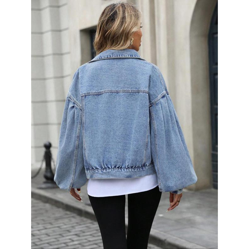 Women's Embossed Denim Jacket Fashion Casual Long Sleeve - Image 6