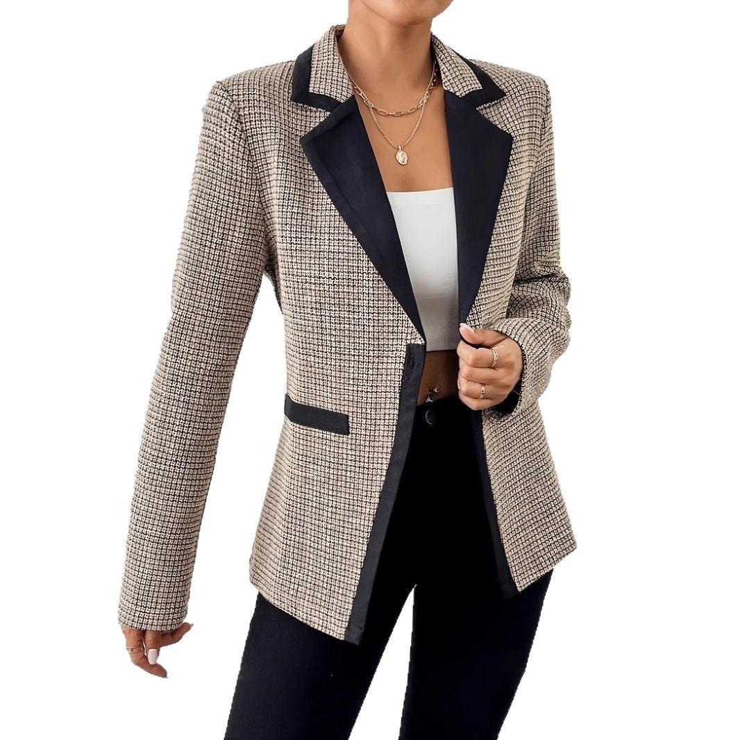 Graceful And Fashionable Houndstooth Color Matching Plaid Graceful Suit Jacket - Image 5