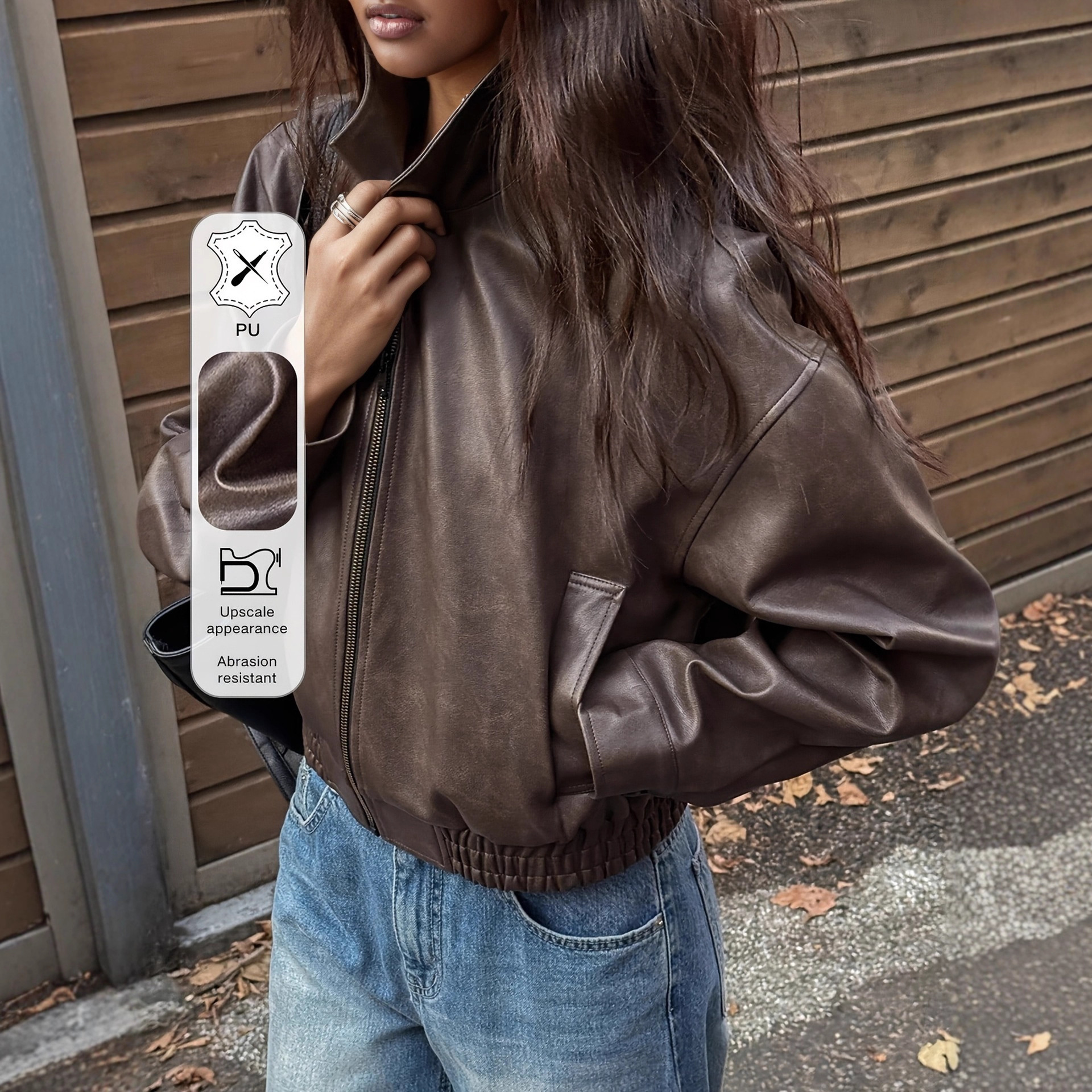 Leather Retro Jacket Long-sleeved Leather Coat - Image 5