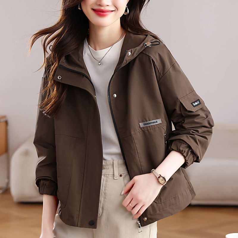 Thin Small Hooded Short Trench Coat - Image 8