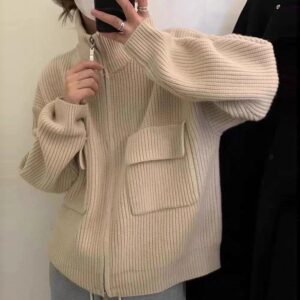 Double Zipper Knitted Cardigan Women Coat