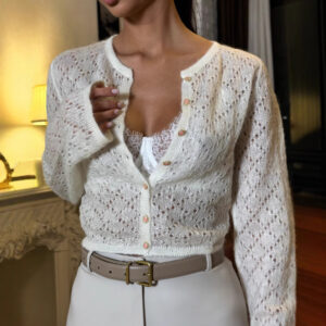 Hollow Knitted Cardigan Casual Long Sleeve Coat