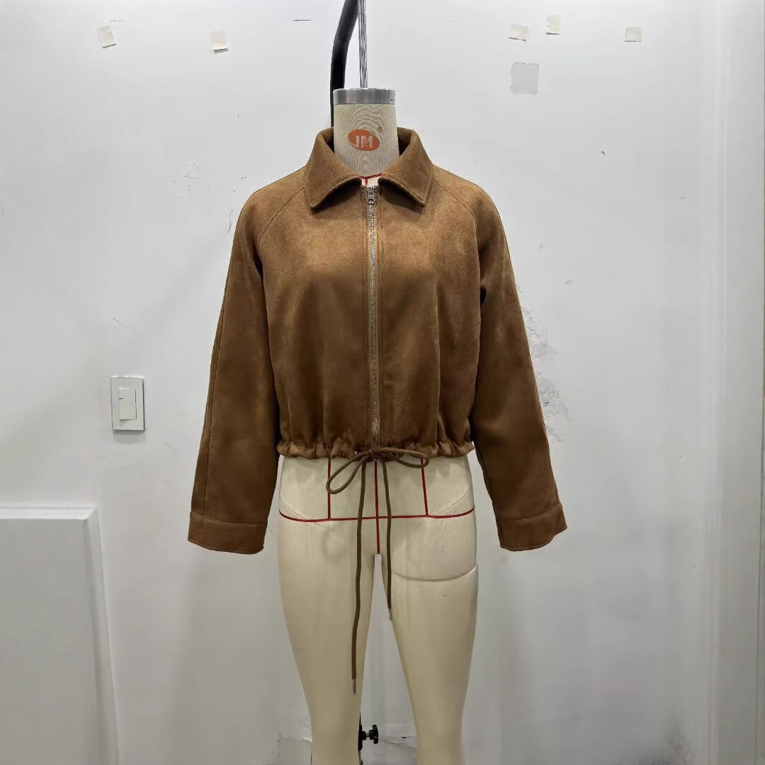 Graceful And Fashionable Women's Flannel Drawstring At Hem Jacket Coat - Image 3