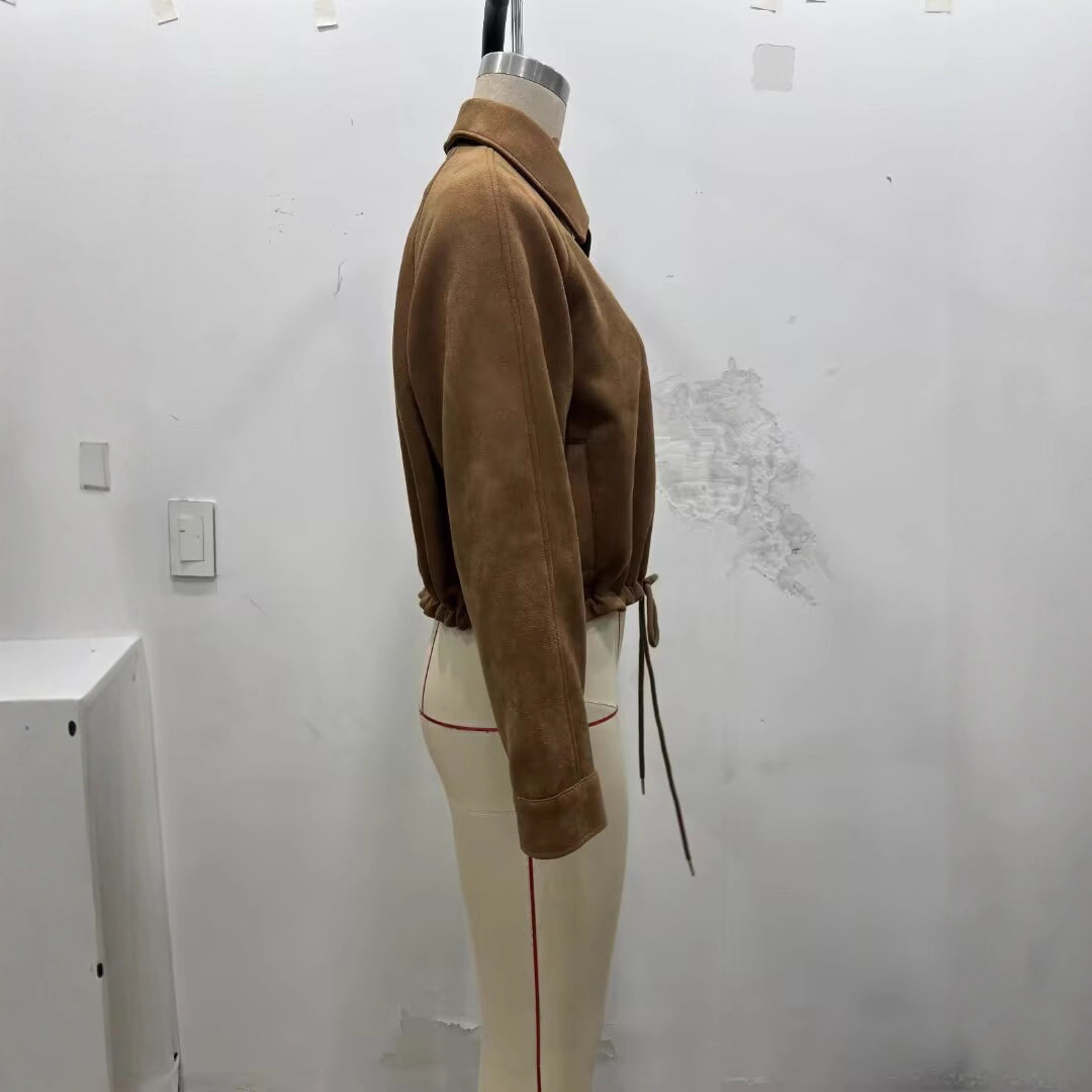 Graceful And Fashionable Women's Flannel Drawstring At Hem Jacket Coat - Image 4