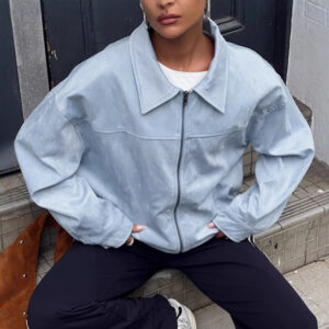 European And American Blue Suede Coat