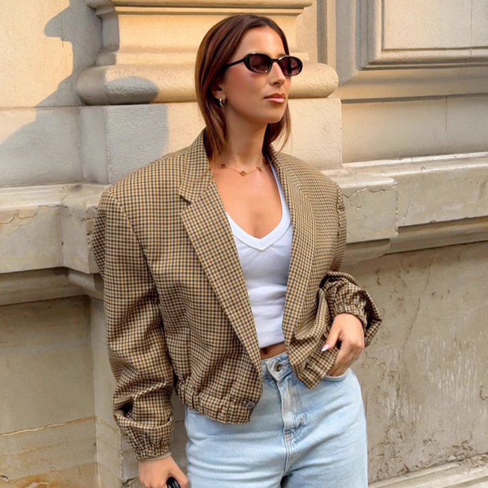 Fashionable Loose Short Plaid Coat For Women - Image 2