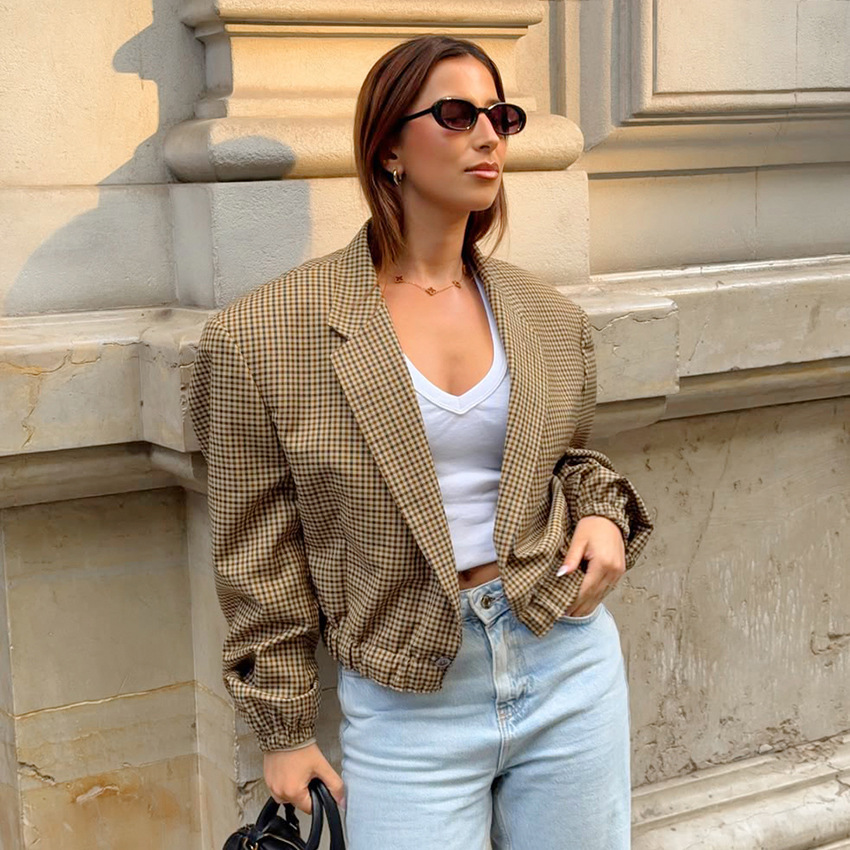 Fashionable Loose Short Plaid Coat For Women - Image 3