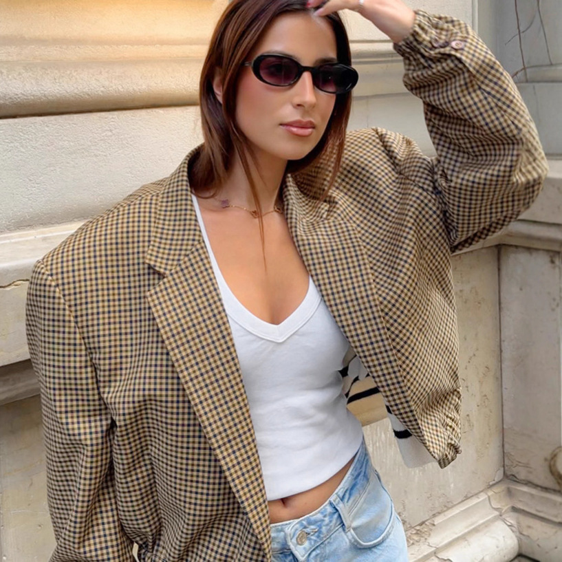 Fashionable Loose Short Plaid Coat For Women - Image 4