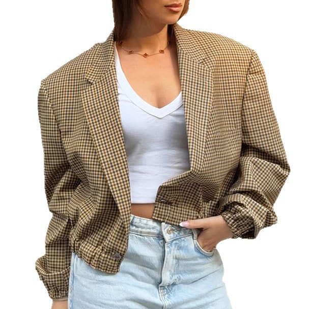 Fashionable Loose Short Plaid Coat For Women - Image 5