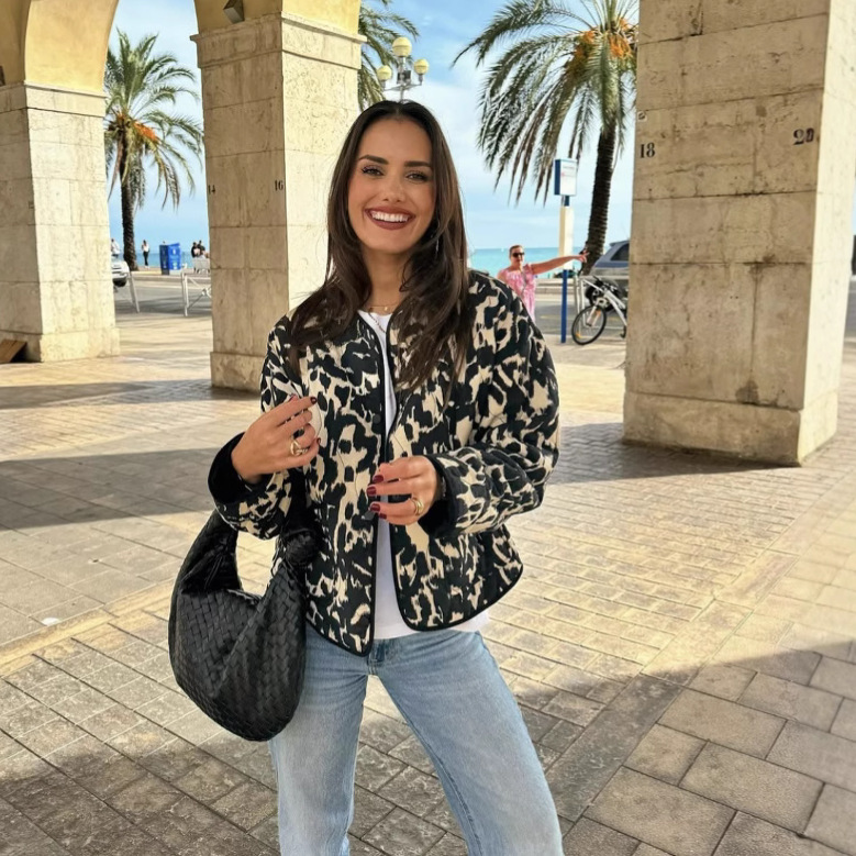 Women's Fashionable Printed Snap-button Long-sleeved Jacket