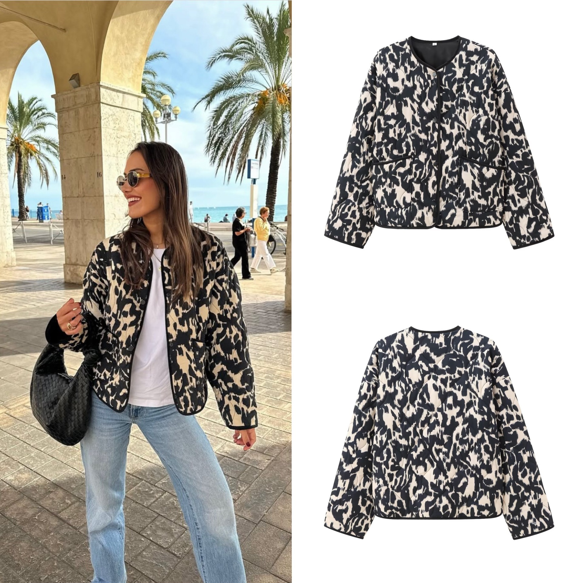 Women's Fashionable Printed Snap-button Long-sleeved Jacket - Image 2