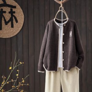 Round Neck Single-breasted Knitted Cardigan Women's Loose Coat