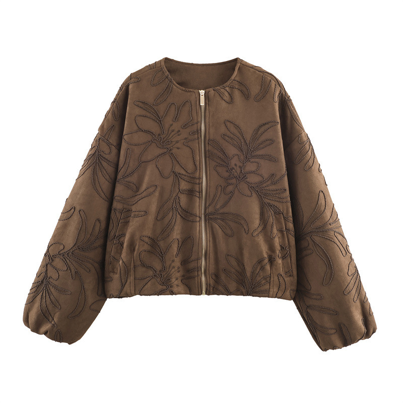 Suede Embroidered Pilot Jacket Women - Image 3