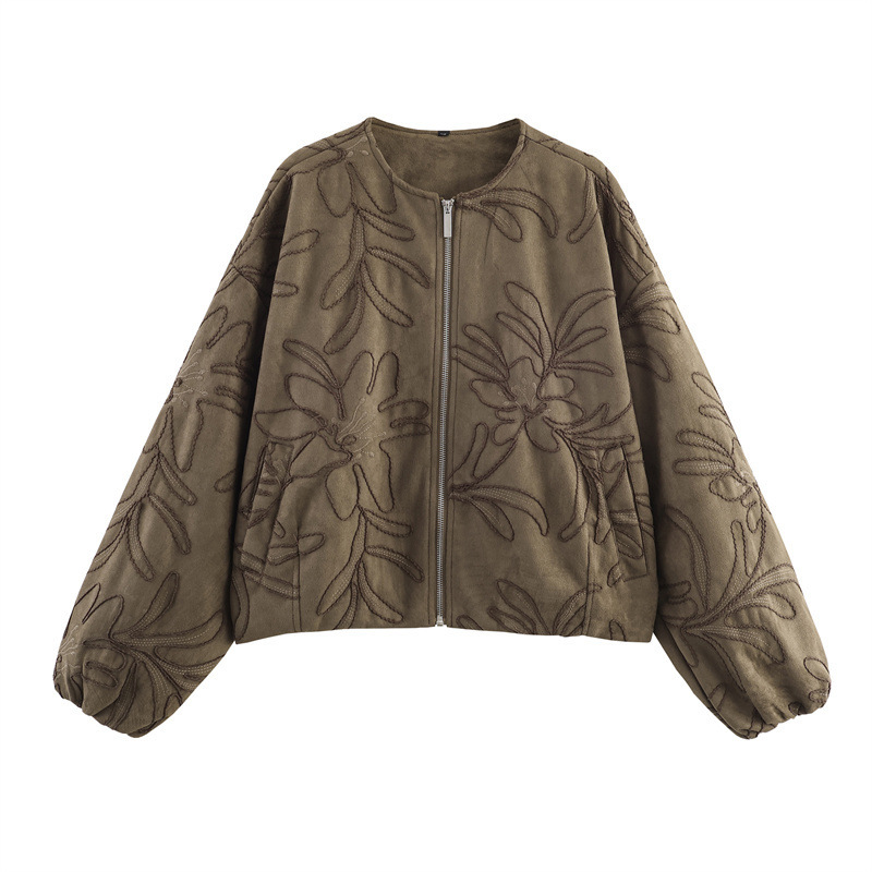 Suede Embroidered Pilot Jacket Women - Image 6