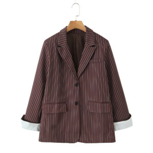 Versatile Elegant Brown Striped Loose Suit Jacket