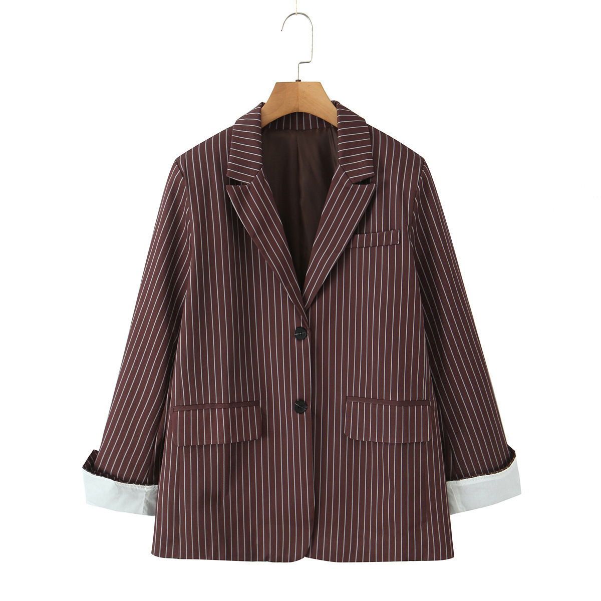 Versatile Elegant Brown Striped Loose Suit Jacket