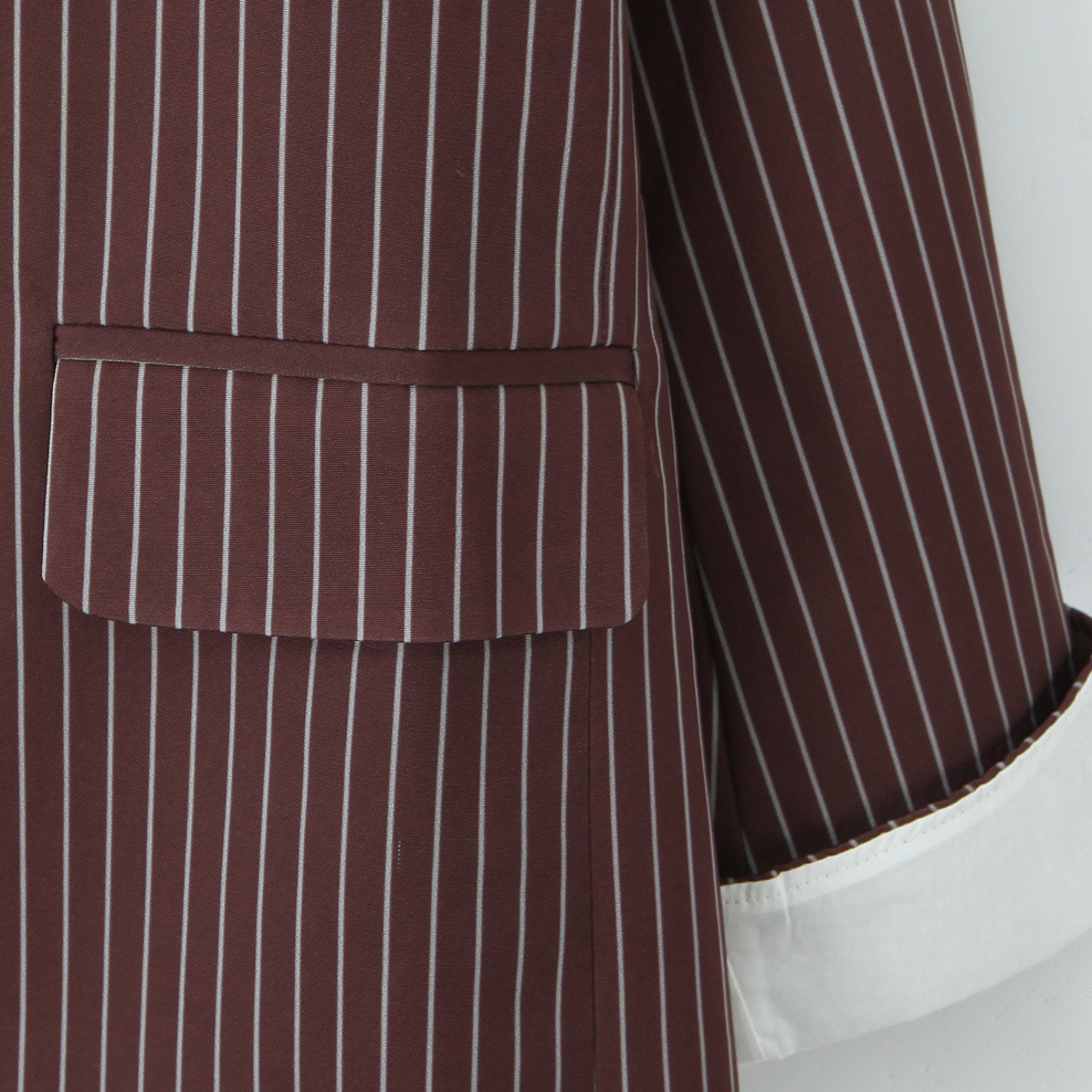 Versatile Elegant Brown Striped Loose Suit Jacket - Image 3