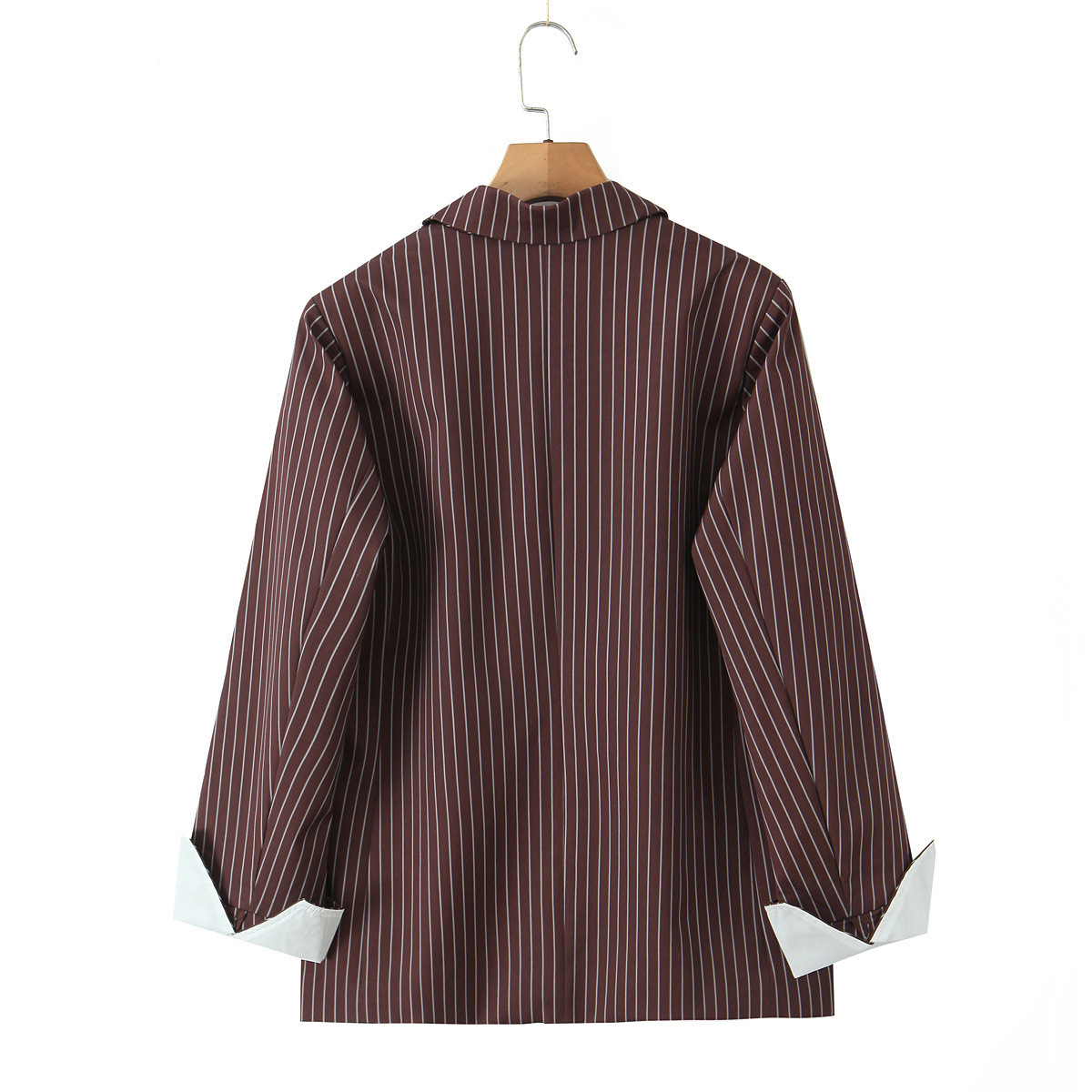Versatile Elegant Brown Striped Loose Suit Jacket - Image 4
