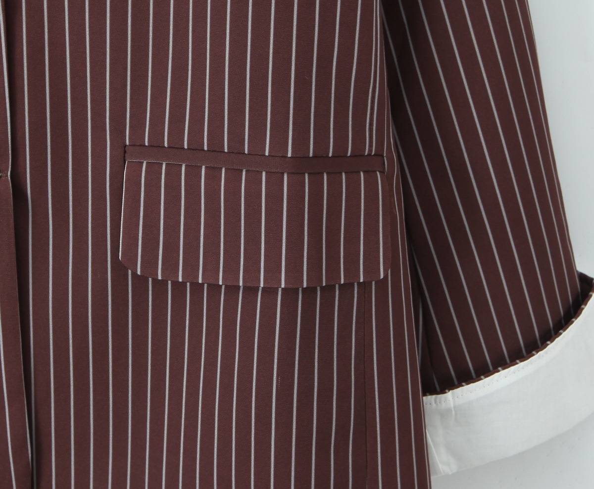 Versatile Elegant Brown Striped Loose Suit Jacket - Image 5