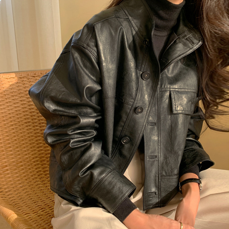 Autumn Simple Versatile Stand Collar Single-breasted Loose Long Sleeve - Image 2