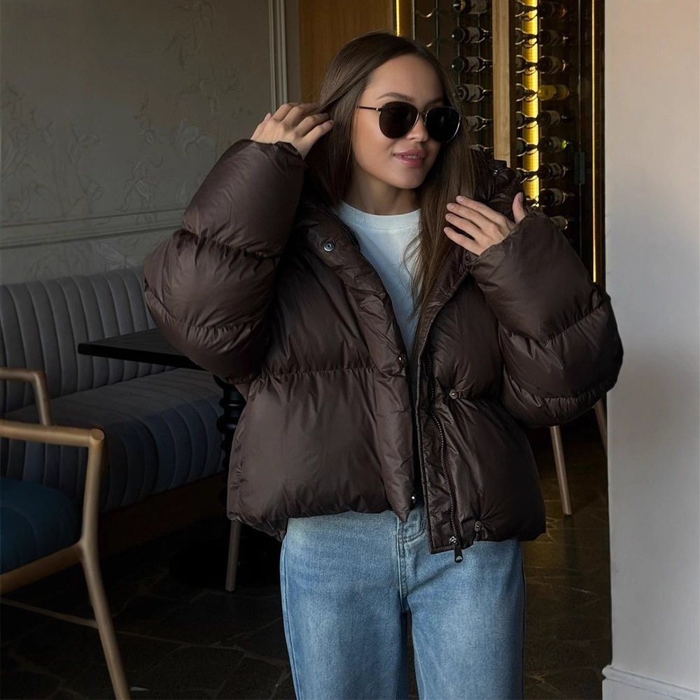 Solid Color Hooded Long Sleeve Cotton Coat For Women - Image 3