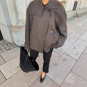 British-style Women's Wool Coat With Stand-up Collar And Plaid