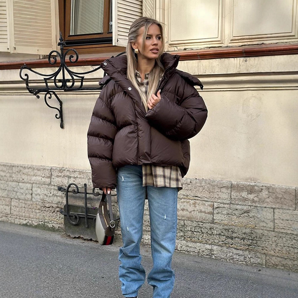 Solid Color Hooded Long Sleeve Cotton Coat For Women - Image 4