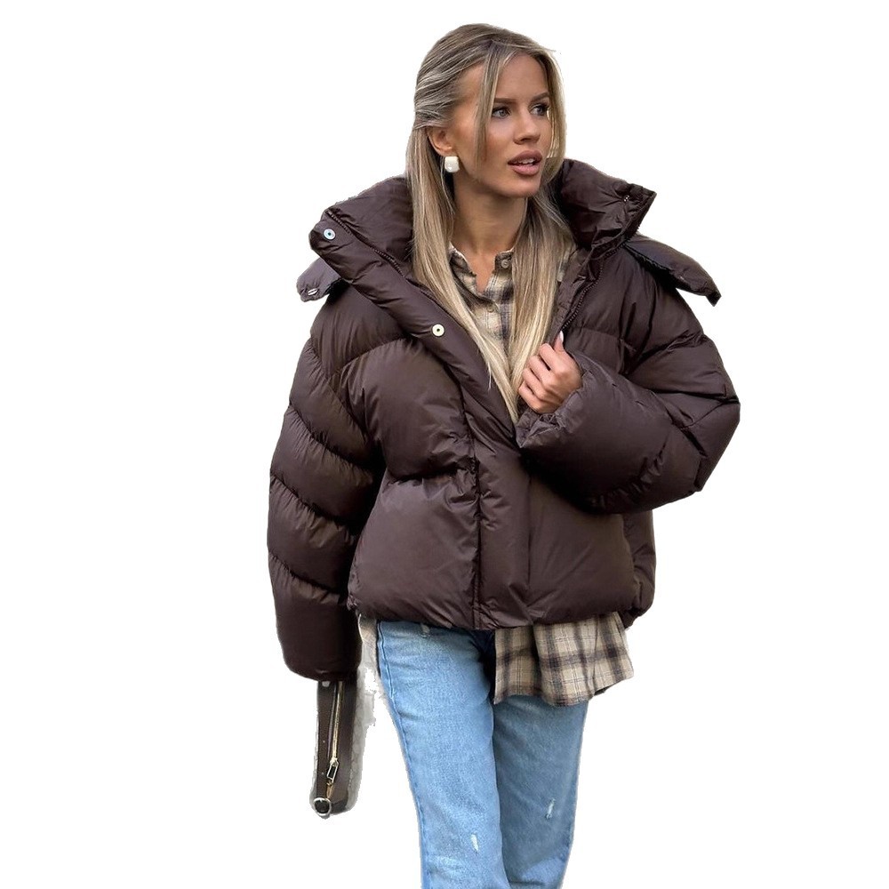 Solid Color Hooded Long Sleeve Cotton Coat For Women - Image 5