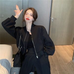 Women's Versatile Stand-up Collar Baseball Jacket For Spring And Autumn