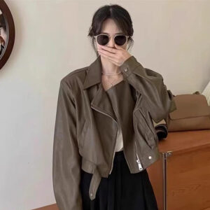 Fashionable And Versatile Slim-fit Biker Leather Short Jacket