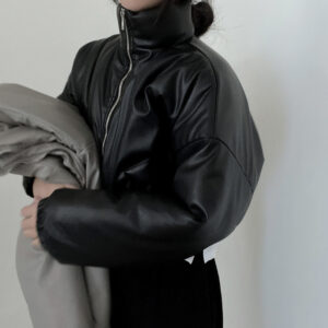 Warm Loose Versatile Short PU Leather Cotton Jacket For Women