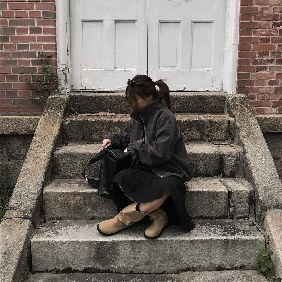 Retro Loose Slimming Versatile Zip Lapel Suede Casual Short Jacket Women - Image 5