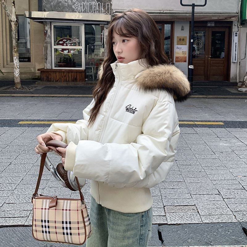 American Winter Short Faux Fur Collar Padded Coat For Women - Image 7
