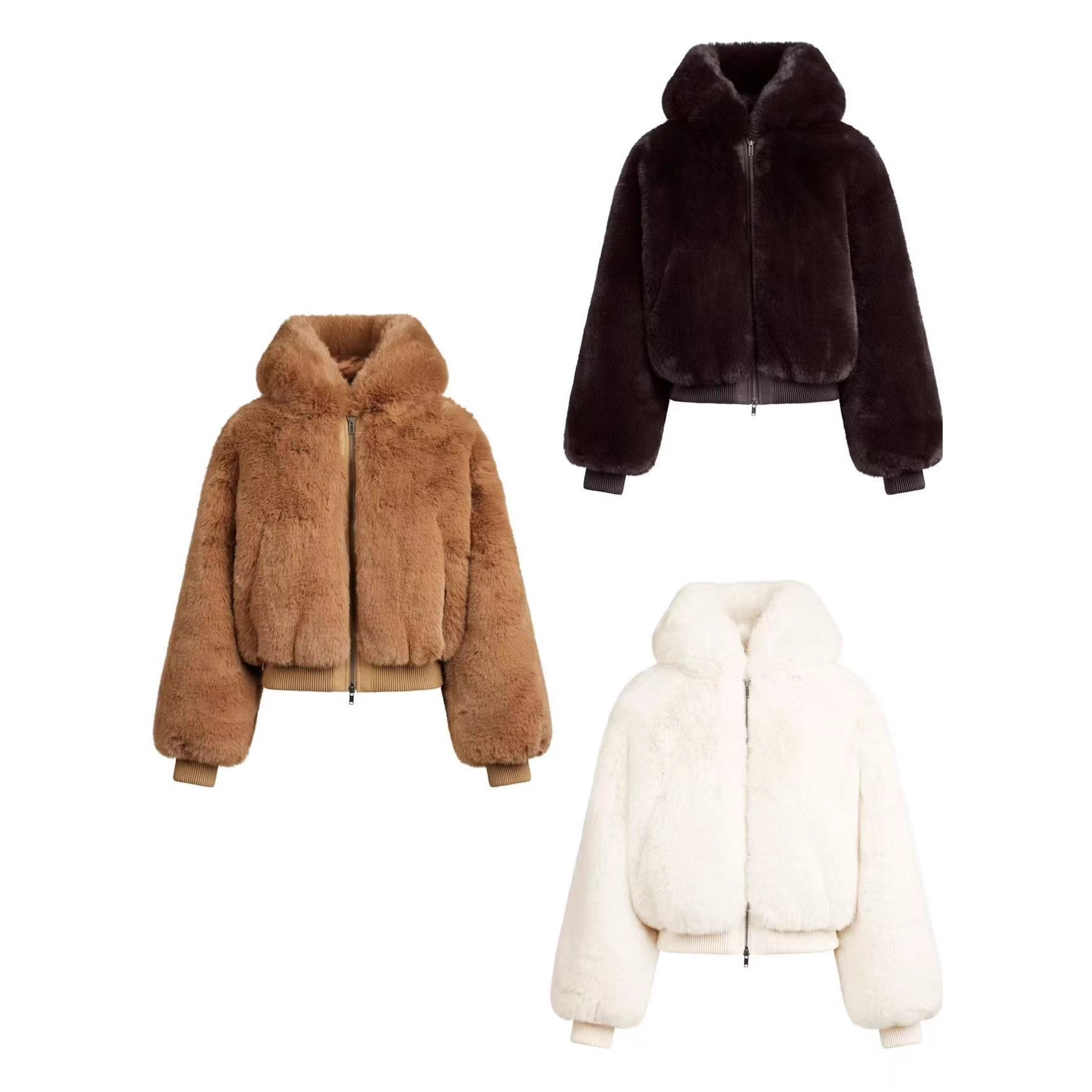 Women's Hooded Warm Fleece EcoFriendly Faux Fur Jacket With Zipper - Image 2