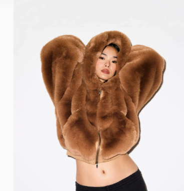 Women's Hooded Warm Fleece EcoFriendly Faux Fur Jacket With Zipper - Image 5