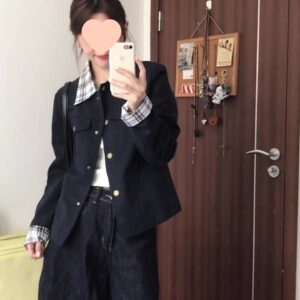 Women's Retro Short Plaid Patchwork Jacket