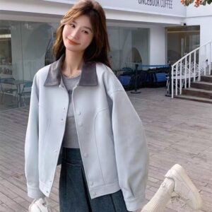 Women's Color Block Lapel Short Jacket