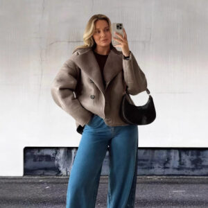 Vintage Lambswool Lapel Long-sleeve Jacket For Women