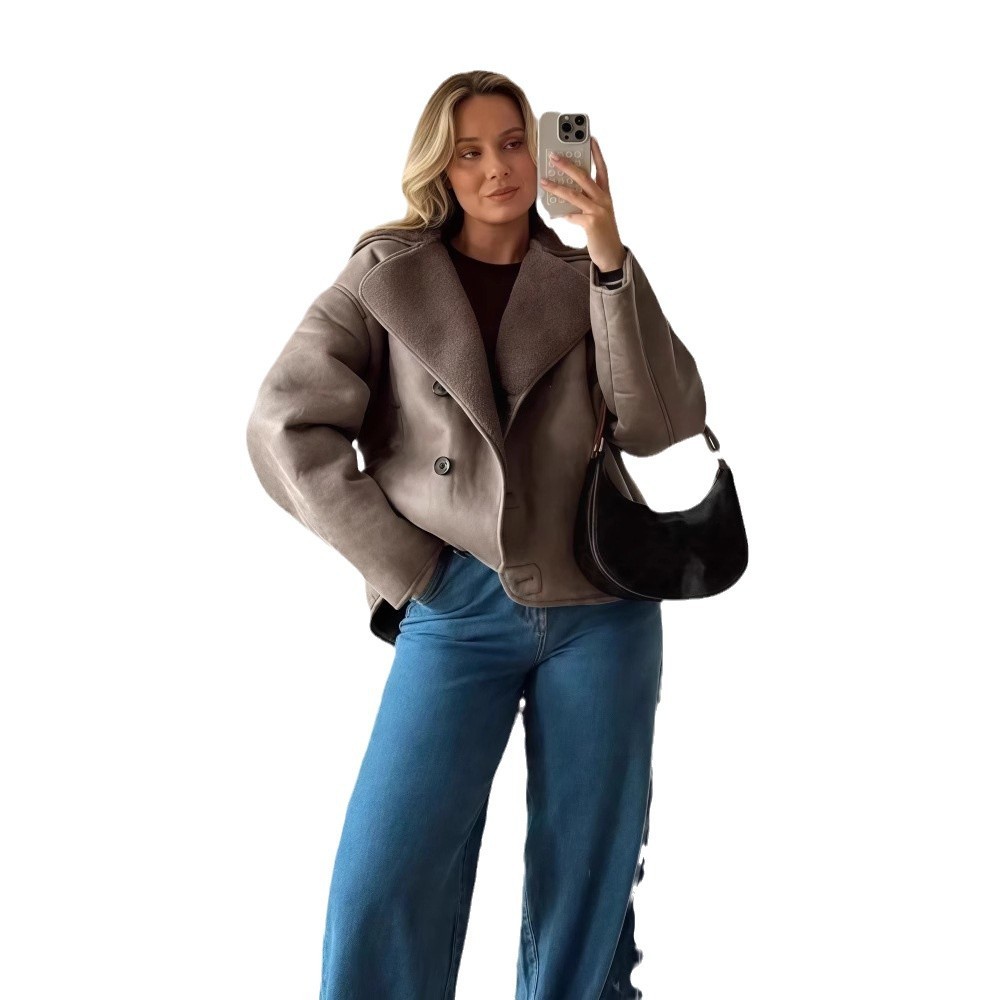 Vintage Lambswool Lapel Long-sleeve Jacket For Women - Image 4