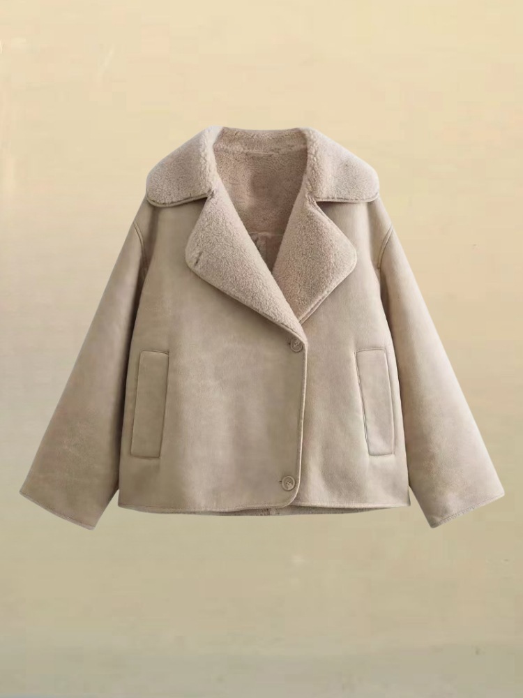 Vintage Lambswool Lapel Long-sleeve Jacket For Women - Image 5