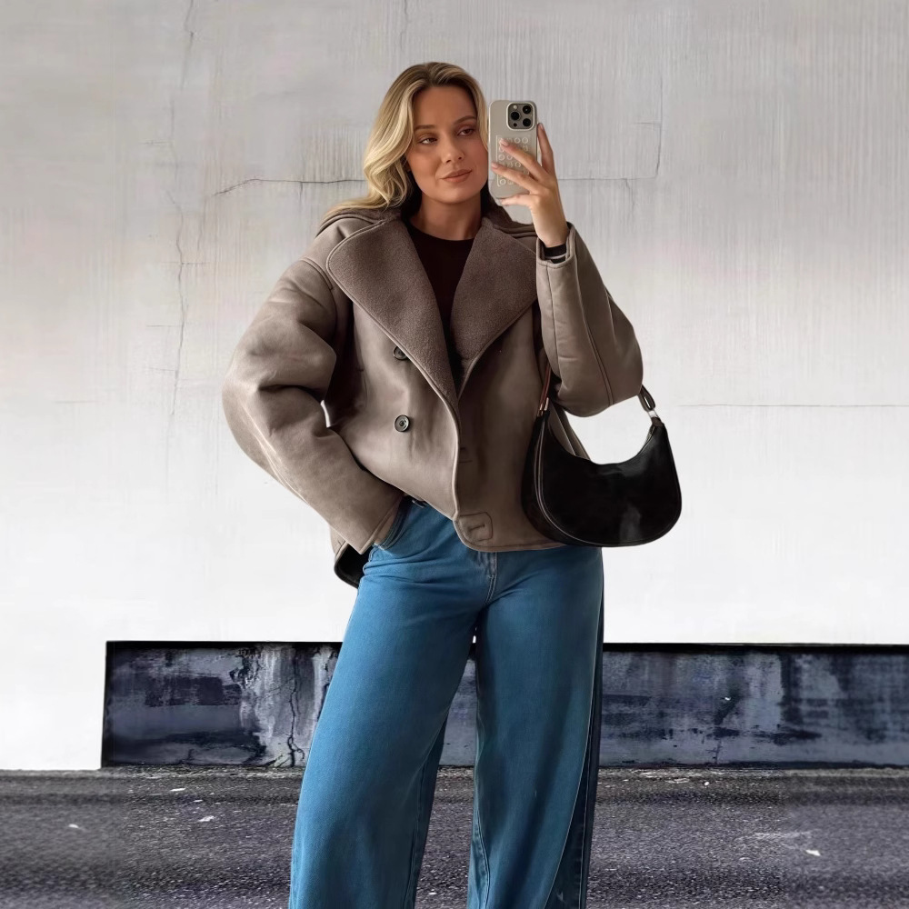 Vintage Lambswool Lapel Long-sleeve Jacket For Women - Image 6