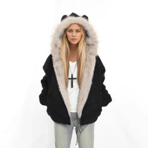 Winter Coat With A Fur Collar Made From Faux Suede For Warmth